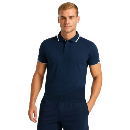 Męska elegancka koszulka polo granatowa białe wstawki roz. M